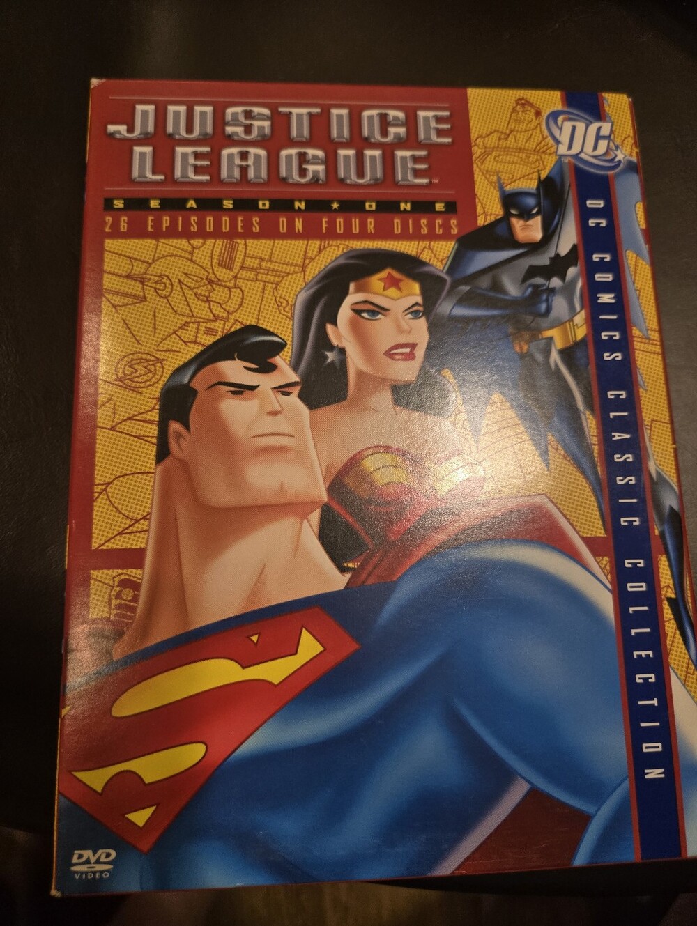Justice League Season One DVD Box - Red, Yellow, Blue